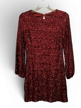 NWOT Aqua Red Sequin Long-Sleeve Mini Dress Sz 14